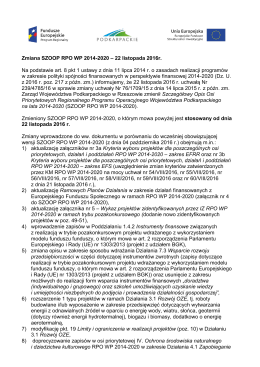 Zmiana SZOOP RPO WP 2014-2020 – 22 listopada 2016r. Na