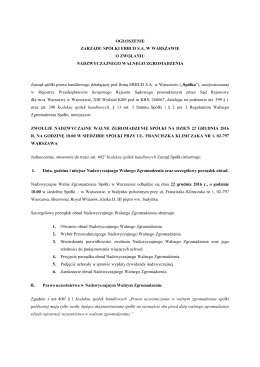 OGŁOSZENIE ZARZĄDU SPÓŁKI ERBUD SA W