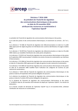 Décision n° 2016-1606 du président de l`Arcep en date du 24