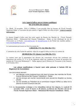 Avis Appel d`offres ouvert (séance publique) 04/ ENS/2016 (lot unique)