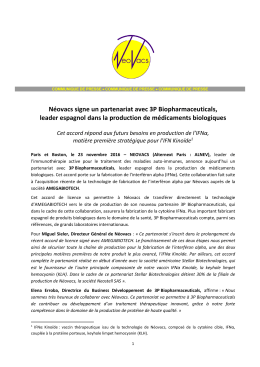 Néovacs signe un partenariat avec 3P