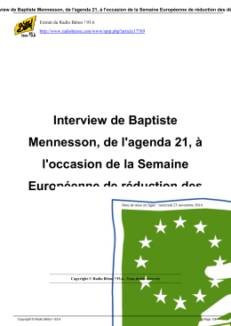Interview de Baptiste Mennesson, de l`agenda 21, &agrave; l