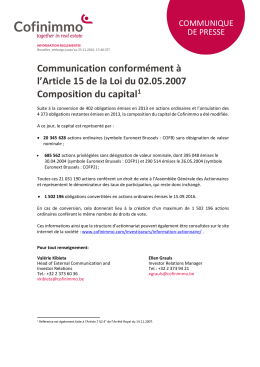 Communication conformément à l`Article 15 de la Loi