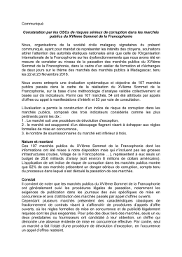 Communiqu&eacute; Constatation par les OSCs de risques s&eacute;rieux de
