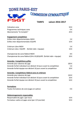 TARIFS saison 2016 2017