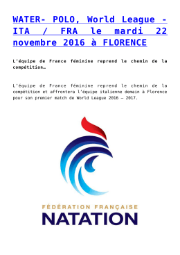 WATER- POLO, World League - ITA / FRA le mardi 22 novembre