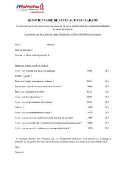 QUESTIONNAIRE DE SANTE AUTO DECLARATIF