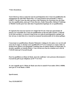 "Chers licenci&eacute;(e)s, Tout d`abord, je tiens &agrave; remercier tous les