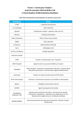 L`envol pour l`emploi » Jeudi 24 novembre 2016 de 8h30 à 13h à l