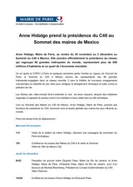 Invitation Anne Hidalgo, Maire de Paris, se rendra du 30 novembre
