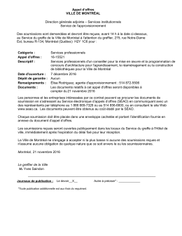 Appel d`offres VILLE DE MONTR&Eacute;AL Direction g&eacute;n&eacute;rale adjointe