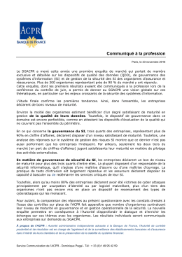 Communiqué à la profession - Autorité de contrôle prudentiel et de