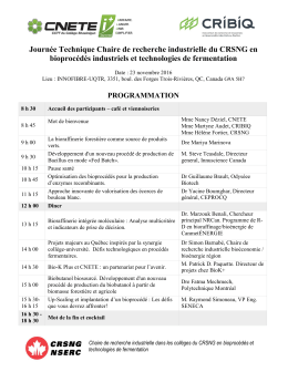 Journée Technique Chaire de recherche industrielle du CRSNG en