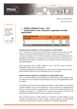 Chiffre d`affaires 9 mois