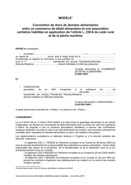 MODELE1 Convention de dons de denr&eacute;es alimentaires entre un