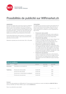 Possibilités de publicité sur WIRmarket.ch