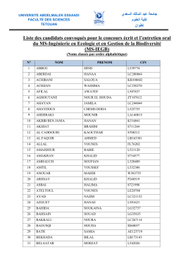 Liste des candidats convoqués pour le concours écrit et l`entretien