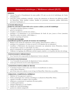 Animateur ludoth&egrave;que / M&eacute;diateur culturel (H/F)