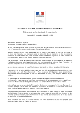 Allocution de M BARON, Secrétaire Général de la Préfecture