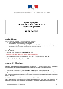 Règlement de l`Appel à projets