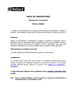 APPEL DE CANDIDATURES