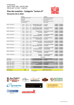 Plan des matches - Cat&eacute;gorie "Juniors D"