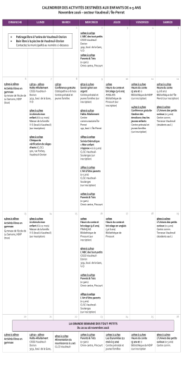 CALENDRIER DES ACTIVITÉS DESTINÉES AUX ENFANTS DE 0