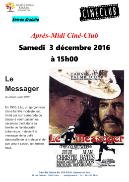 Après-Midi Ciné-Club Samedi 3 décembre 2016 à 15h00 Le