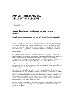 AMNESTY INTERNATIONAL D&Eacute;CLARATION PUBLIQUE