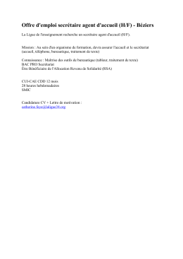 Offre d`emploi secr&eacute;taire agent d`accueil (H/F) - B&eacute;ziers
