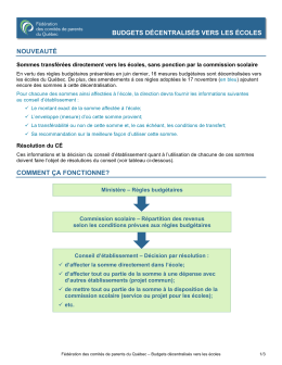 IMPORTANT - Budgets décentralisés