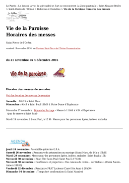Vie de la Paroisse Horaires des messes