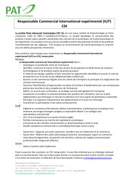 Responsable Commercial International expérimenté (H/F) CDI