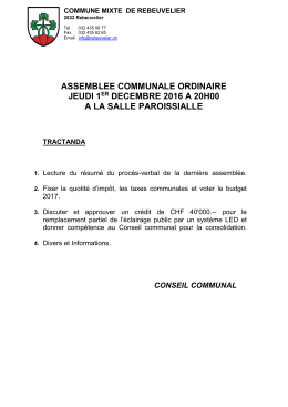 assemblee communale ordinaire jeudi 1 er decembre 2016 a 20h00