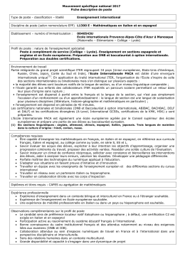 Mouvement spécifique national 2017 Fiche descriptive de poste