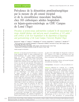 Prévalence de la dénutrition protéinoénergétique par la mesure du
