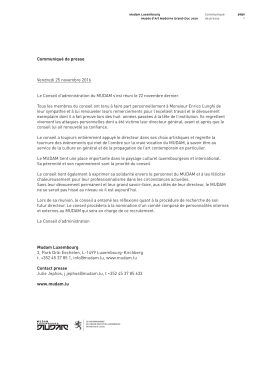 Communiqu&eacute; de presse Vendredi 25 novembre 2016 Le