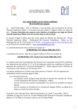 Avis Appel d`offres ouvert (séance publique) 08/ ENS/2016 (lot
