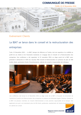 Evènement Clients La BIAT se lance dans le conseil et la