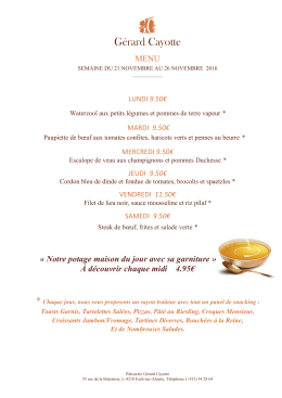 Menu de la semaine du 21 au 26 Novembre 2016