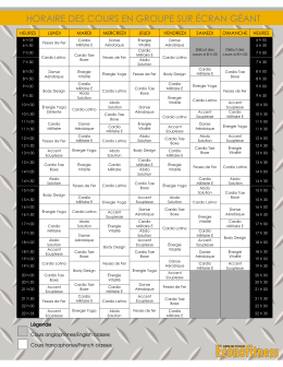 HORAIRE DES COURS EN GROUPE SUR ÉCRAN GÉANT