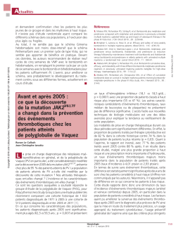Avant et apre`s 2005 : ce que la de&acute;couverte de la mutation JAK2 a