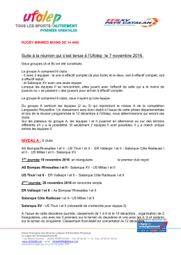 CALENDRIER MINIMES à XV 2016