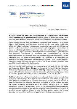 Communiqu&eacute; de presse Bruxelles, 24 Novembre 2016 Publication