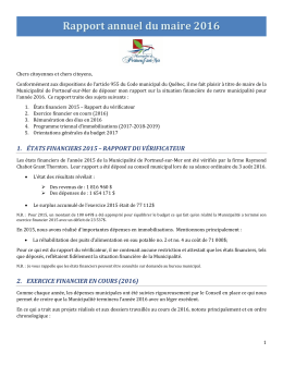 Rapport annuel du maire 2016 - Municipalit&eacute; de Portneuf-sur-Mer