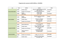 Programme des vacances du 30/11/2016 au 3/12/2016 Conférence