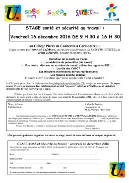 stage sant&eacute; et s&eacute;curit&eacute; au travail decembre 2016
