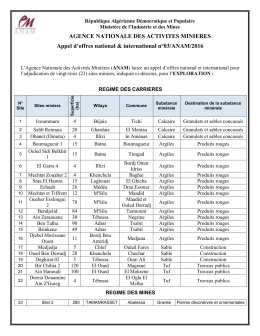 Appel d`Offres num 03/2016 - Agence Nationale des Activités Minières
