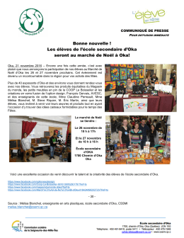 Bonne nouvelle ! Les élèves de l`école secondaire d`Oka