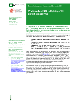 1 d&eacute;cembre 2016 : d&eacute;pistage VIH gratuit et anonyme